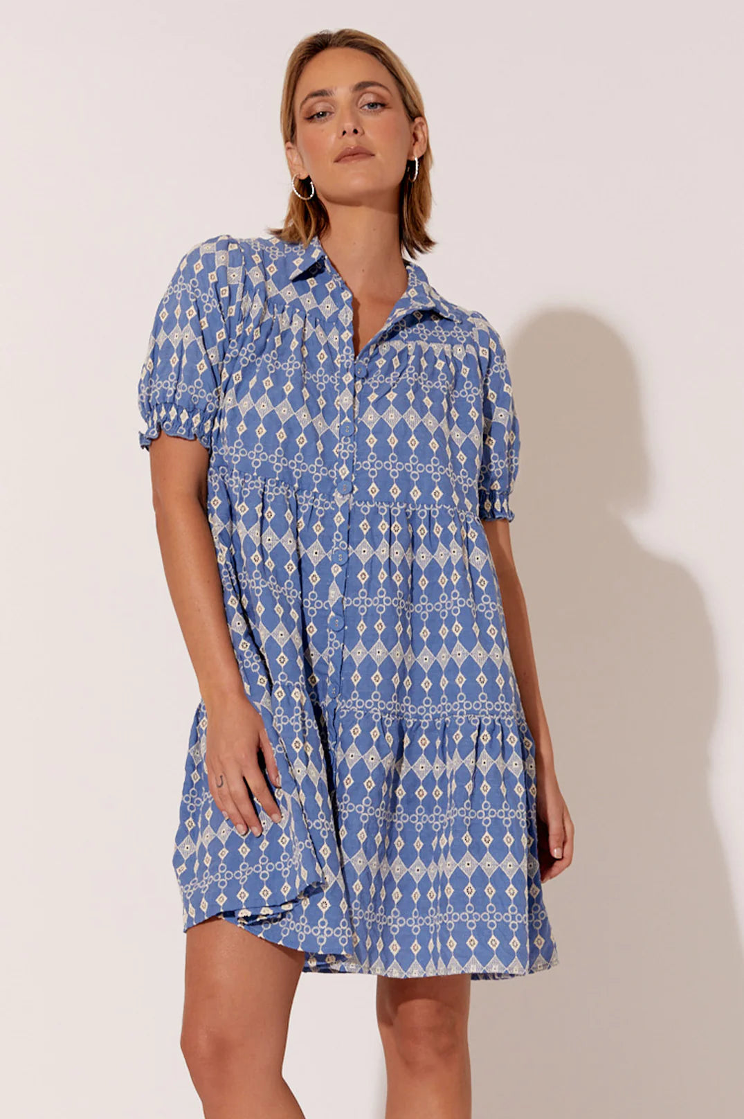 KATY BRODERIE TIERED DRESS (BLUE)
