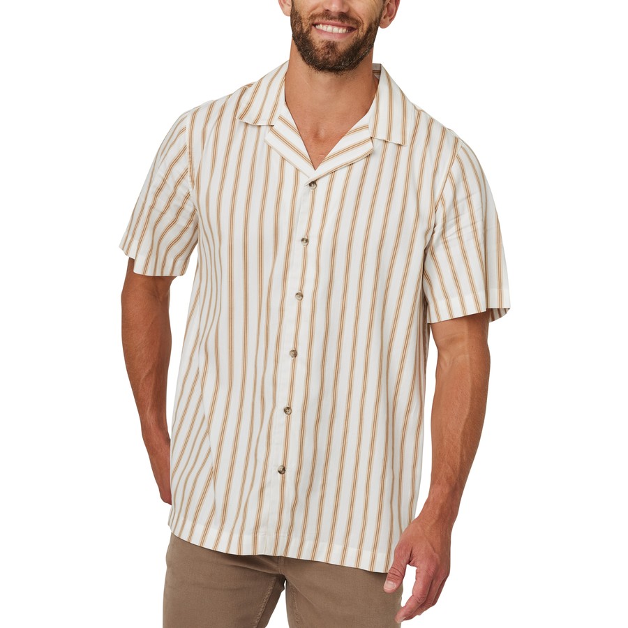 Allgood Men's Striped Bowling Shirt - Beige