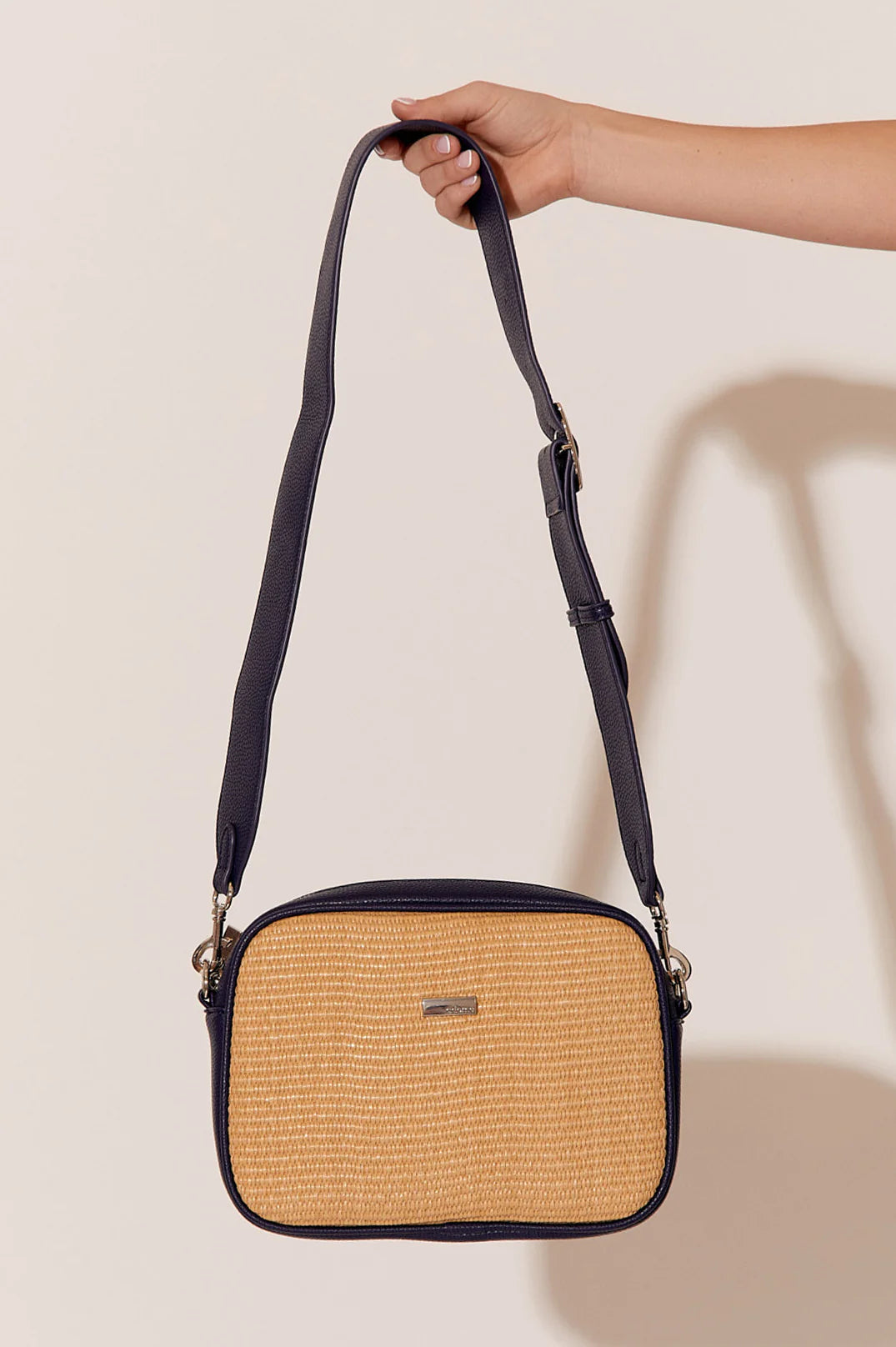 PALOMA WEAVE CONTRAST TRIM CAMERA BAG (NAVY/NATURAL)