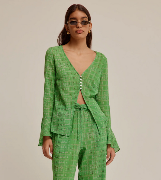 Crinkle Cotton Bell Sleeve Blouse