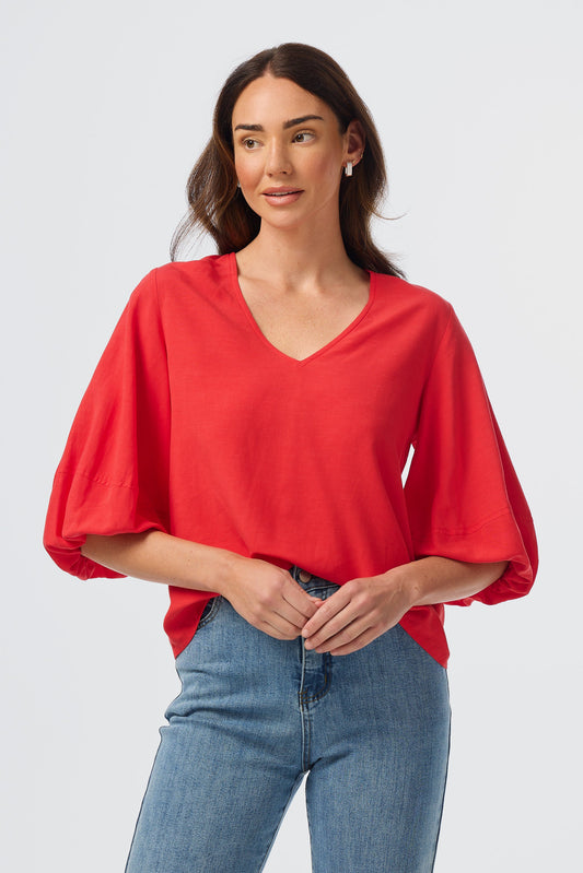 Lantern Sleeve Top - Raspberry