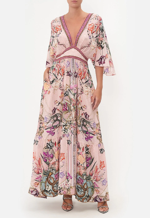 Waisted Dress With Hem Ruffle